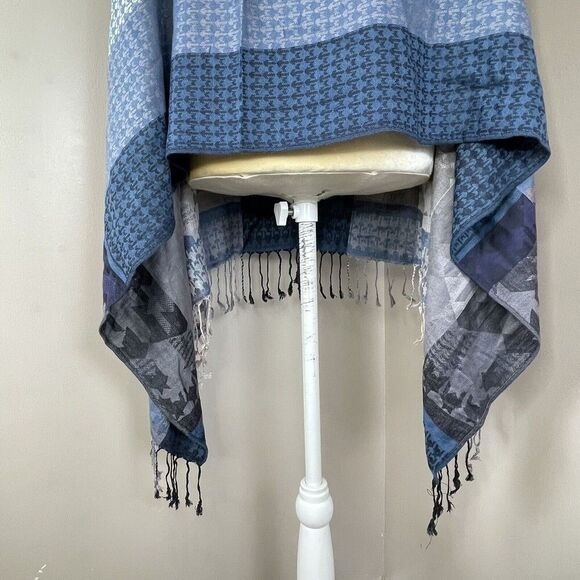 Unisex Multicolored Plaid Acrylic Fringe Scarf  33” x 28” Cotton/Viscose - Picture 10 of 15